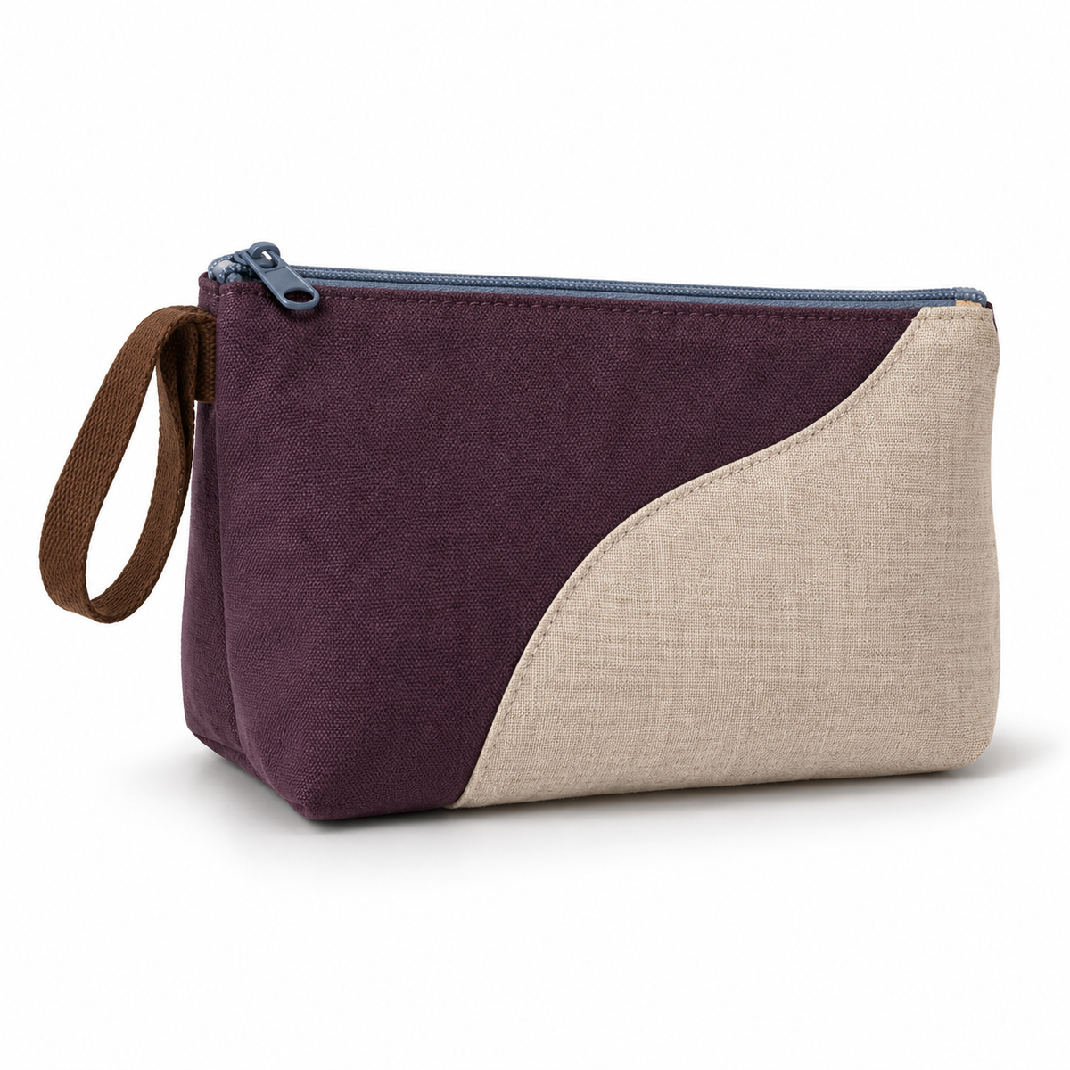 Pruimkleurig patchworketui met gebogen beige paneel