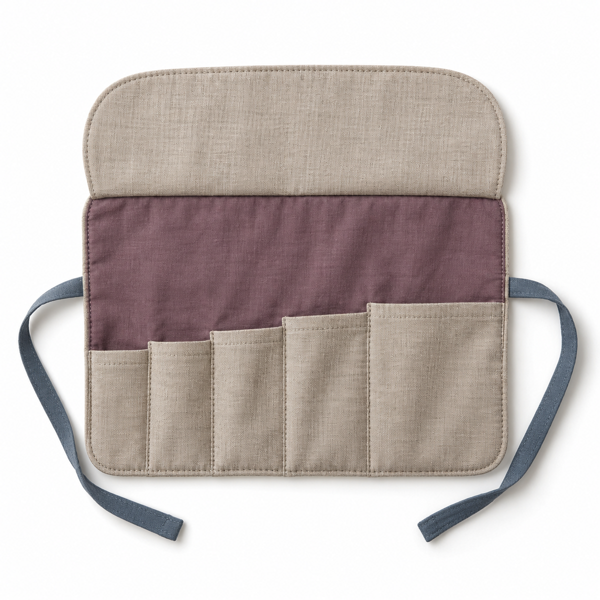 Beige oprolbare borduurgereedschapsetui