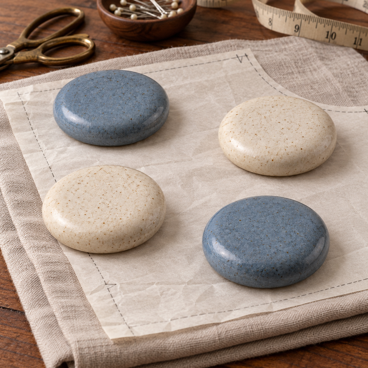 Keramische patroongewichten in blauw en beige - set van 4