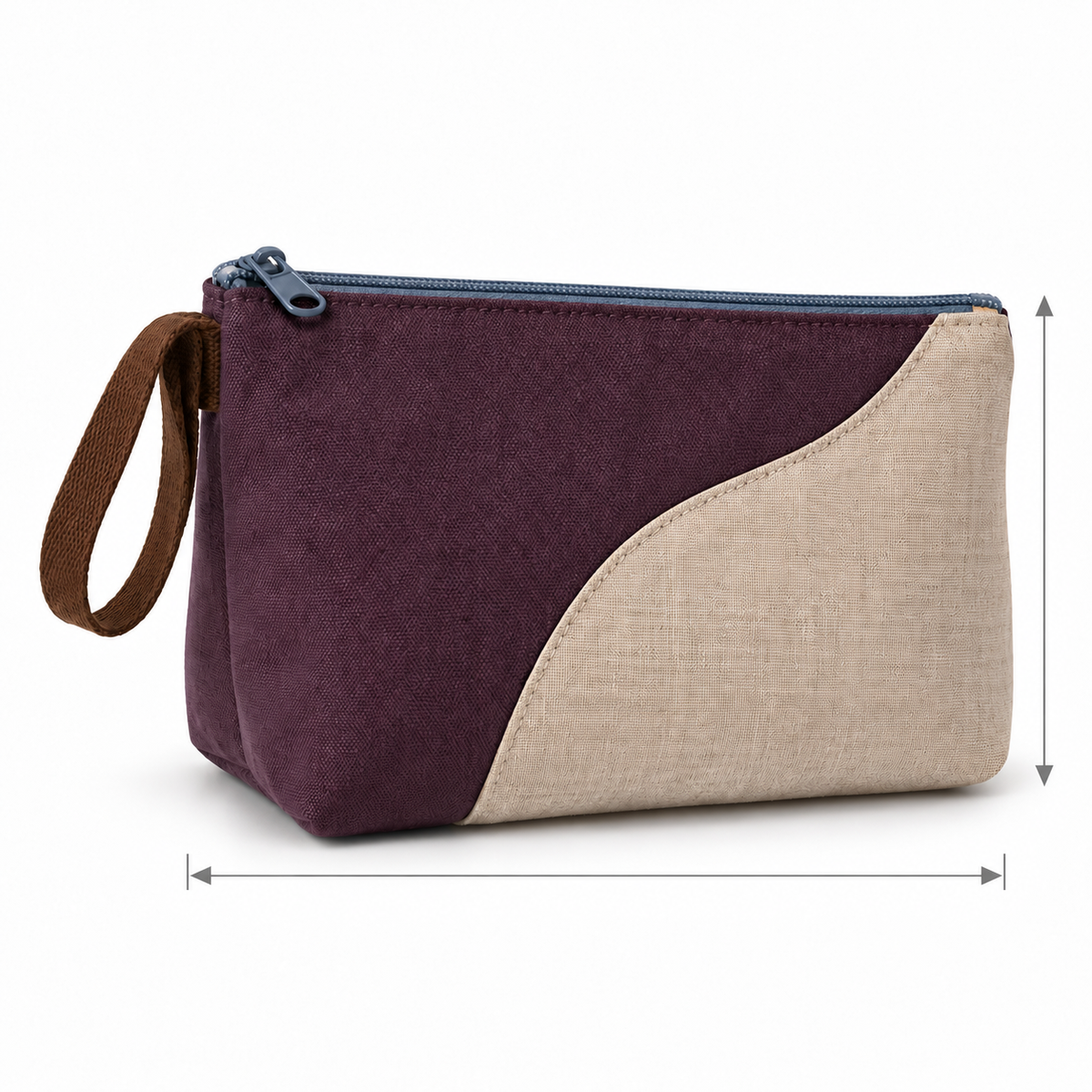 Pruimkleurig patchworketui met gebogen beige paneel